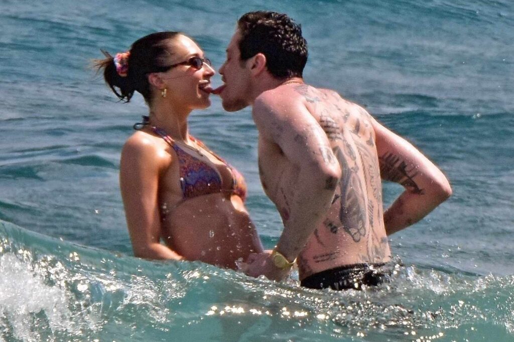 Pete Davidson and Elsie Hewitt on sharing a pool kiss.